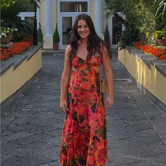 FARM Rio One-Shoulder Dress in Red and Pink Floral - Picture 4 of 5